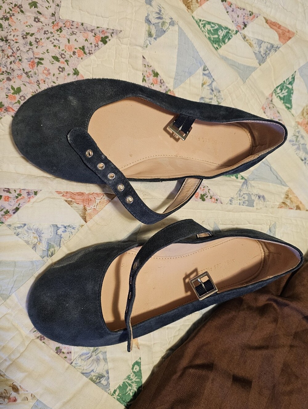 Women's Navy Suede Mary Jane Flats with Buckle